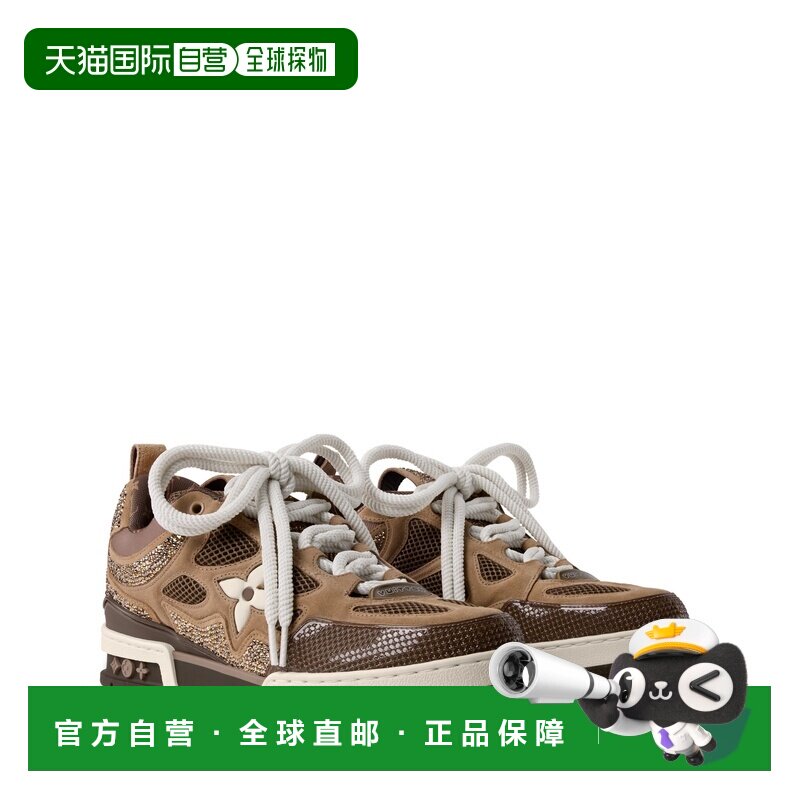 自营欧洲直邮LV路易威登 男士棕色老花图案皮革运动鞋板鞋