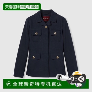 古馳 歐洲直郵Gucci 女士深藍(lán)色棉logo標(biāo)識刺繡船錨紐扣夾克