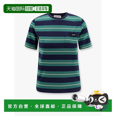 1h可退 香港直邮潮奢 Miu Miu 缪缪 女士 Mu Miu 條紋圓領T卹 MJN