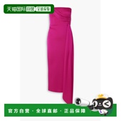 香港直邮潮奢 ALEX PERRY 1h可退 女士 抹胸垂褶缎面绉纱中长连衣