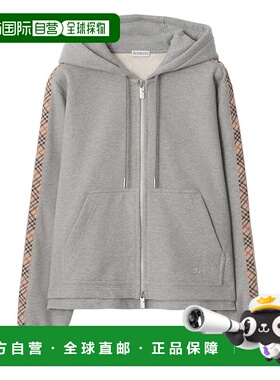 1h可退 香港直邮Burberry 巴宝莉 女士 格紋拉鍊抽繩連帽衫 81189