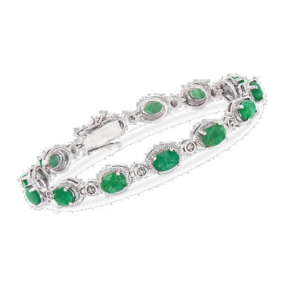 自营Ross-Simons Emerald Bracelet in Sterling Silver 8.25 in