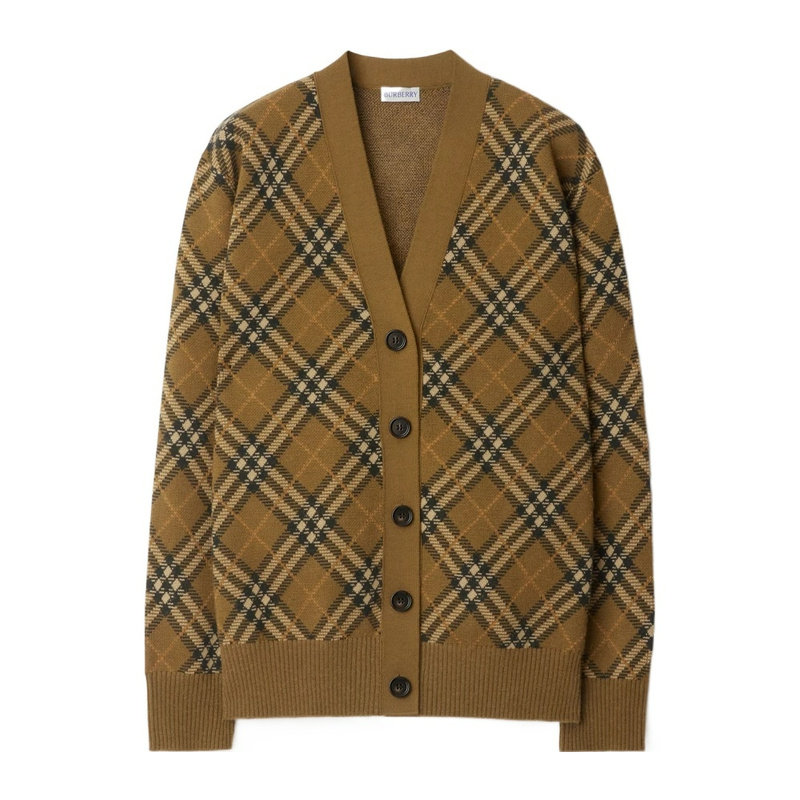 BURBERRY 女士针织毛衣 80996211 CO 棕色 羊毛混纺针织开衫