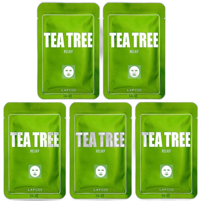 香港直邮Lapcos,茶树舒缓美容面膜套装，5 片，每片 0.84 液正品