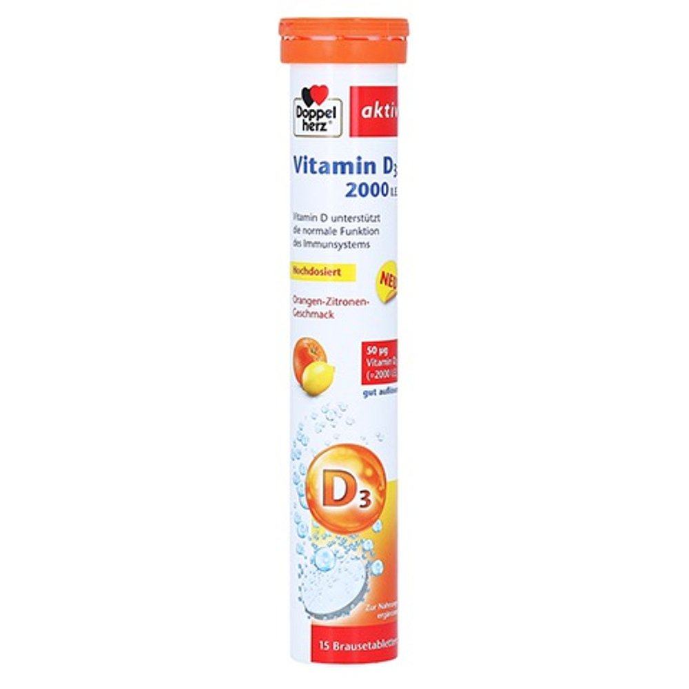 欧洲直邮德国双心Doppelherz维生素D3钙吸收维D2000泡腾片15粒