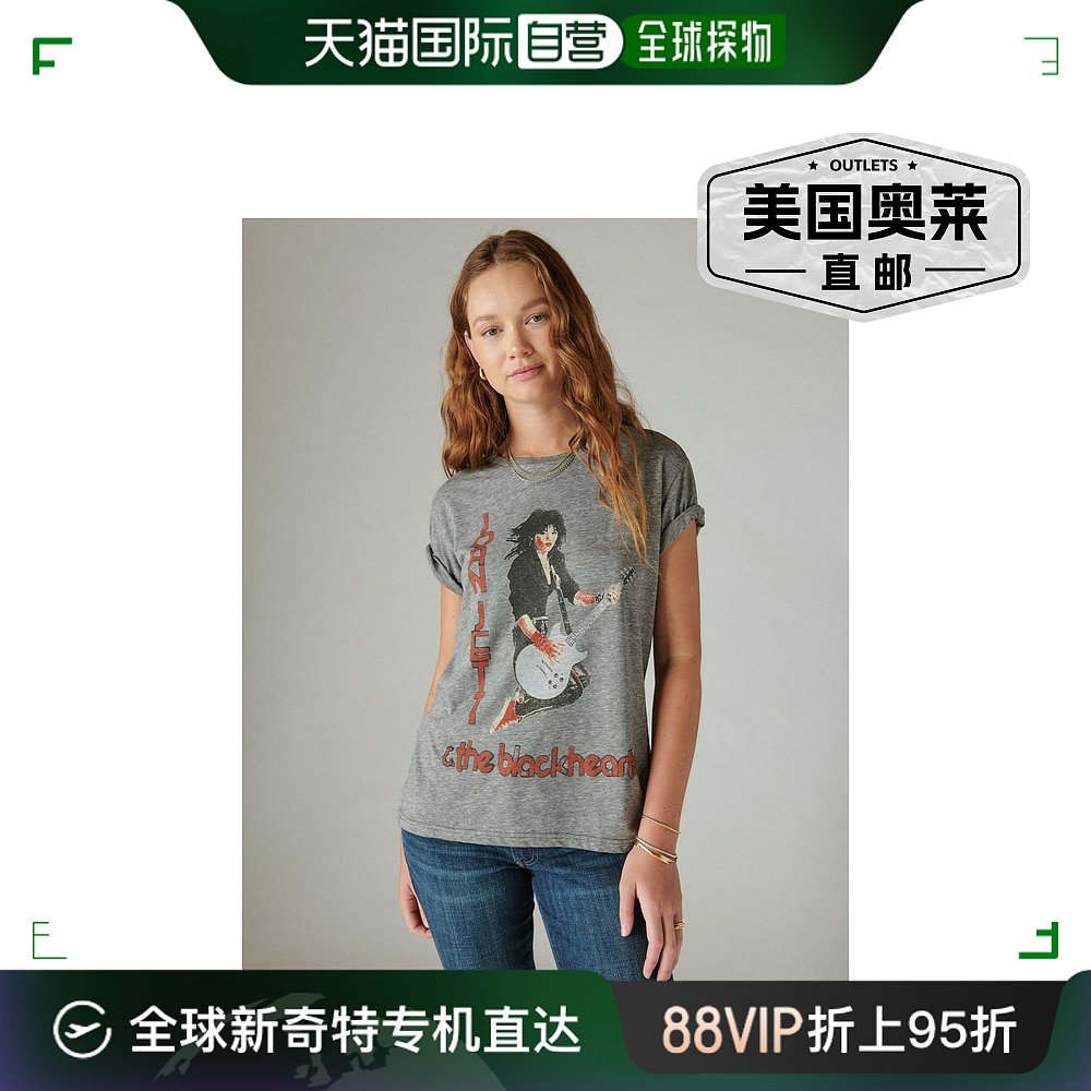 Lucky Brand 女式 Joan Jett 男友 T 恤 - 中号深灰色 【美国奥莱 女装/女士精品 T恤 原图主图