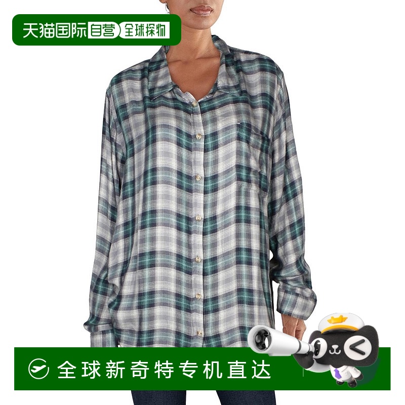 自营lucky brandWomens Distressed Collared Button-Down Top -