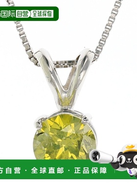 自营 vir jewels1 cttw 黄色钻石单石吊坠项链 14K 白金圆形配链