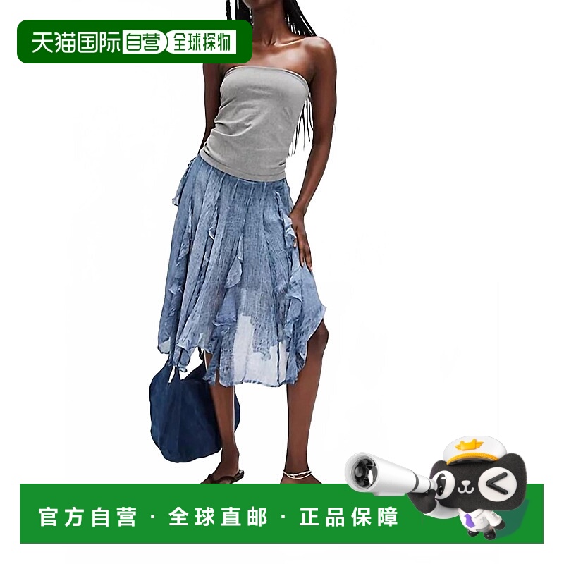 自营free peopleSusanna Knee-Length Midi Skirt In Dark Denim