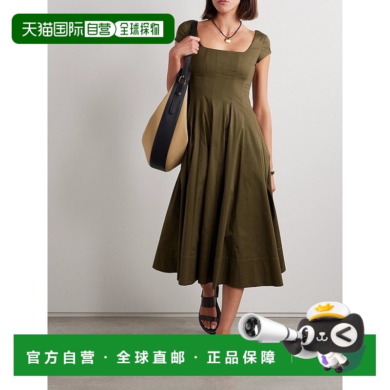 1h可退 香港直邮潮奢 Staud 女士 Wells 棉混纺府绸中长连衣裙 R2