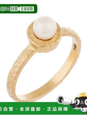 自营 splendid pearls14k 黄色锤打金珍珠戒指 - 白色 美国奥莱直