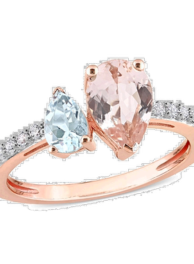 自营 mimi & max2 CT TGW 10K 玫瑰金梨形摩根石、海蓝宝石和白色