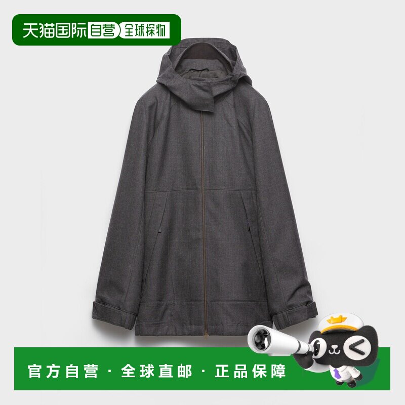 自营欧洲直邮Prada普拉达 女士石板灰混纺羊毛啤酒花呢夹克长袖