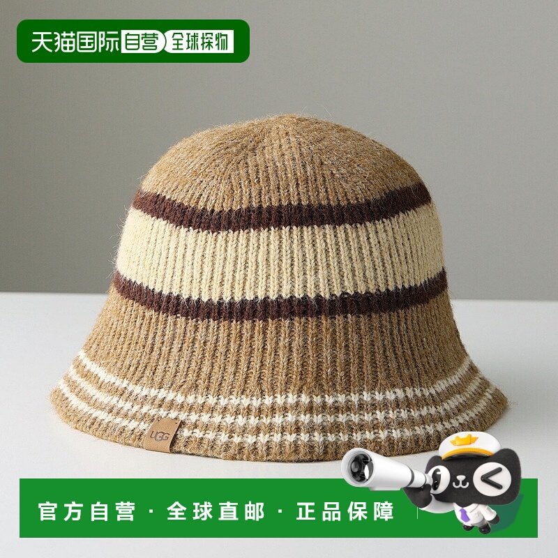 日本直邮UGG 磨毛渔夫帽102723女士磨毛针织条纹CHMU/CHESNUT-MUL