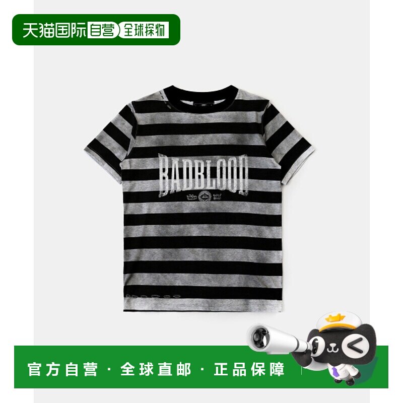 韩国直邮BADBLOOD 公用T恤w-tee25-066 Curved Logo Dusty Stripe
