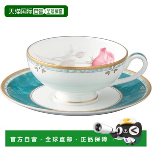【日本直邮】鸣海 杯碟 爱抚 230cc 绿色花卉玫瑰 华丽优雅时尚可