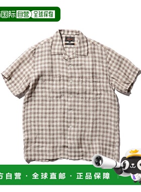 1h可退 日本直邮BEAMS PLUS 男士麻料格纹开放领衬衫 38010179139