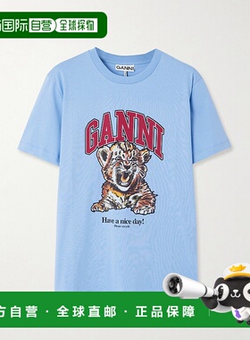 1h可退 香港直邮GANNI 甘尼 女士 印花T恤 T4007 blue蓝色 舒适时