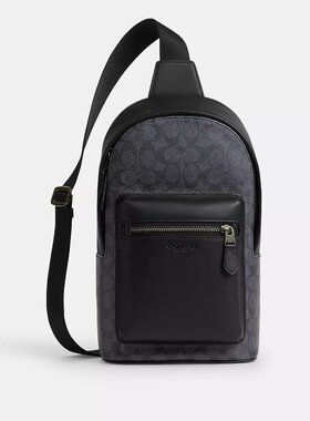 Coach West 背包，采用标志性帆布制成，青铜色/炭灰色/黑色