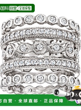 自营 Ross-Simons CZ 珠宝套装：5 条纯银永恒戒指 - 白色 美国奥