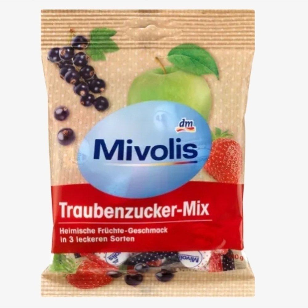 欧洲直邮Mivolis快速补充能量体力低血糖维生素水果葡萄糖片100g