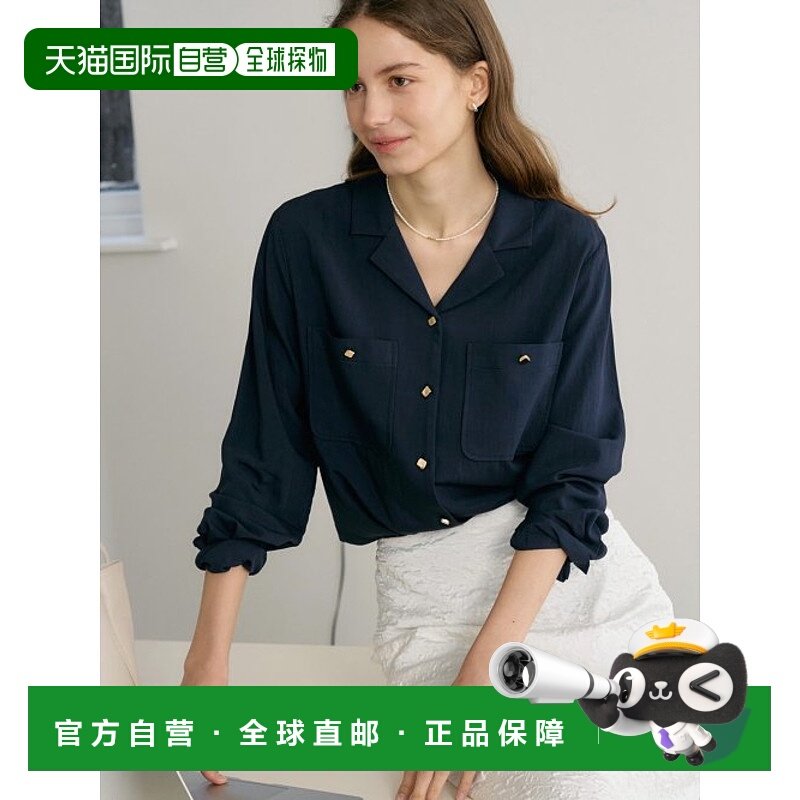 韩国直邮ANEDIT 女士Polo衫AN24ST1004NV Gold Button Open Collar