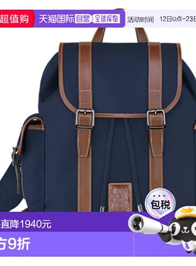 自营1h可退 欧洲直邮LONGCHAMP珑骧男士蓝色涤纶帆布牛皮饰边背包
