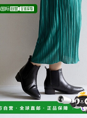 【日本直邮】Menuemenue尖头低跟侧戈尔靴（1020黑色pu）短靴时装