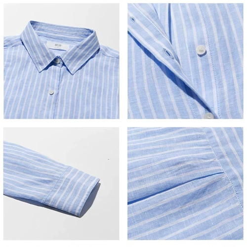 Японский бег по поручению [специальное разрешение] UNIQLO Французская льняная рубашка в полоску рубашка с кондиционером рубашка тонкая рубашка