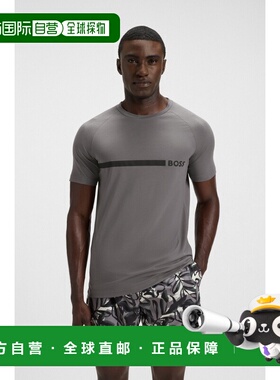 自营欧洲直邮Hugo Boss 男士珍珠灰色棉圆领短袖T恤