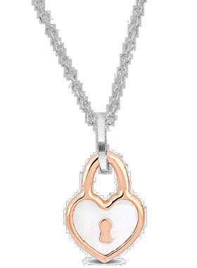 自营 925 纯银 Mimi & Max 粉色心形锁扣吊饰项链带白色珐琅 - 16