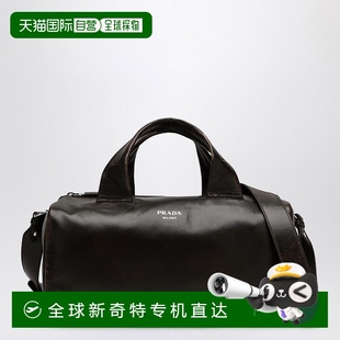 香港直邮潮奢 普拉达 1h可退 Prada 2VC 男士 小号棕色皮革旅行包