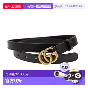 香港直邮GUCCI古驰2cm宽窄版腰带做旧双G针扣皮革女士皮带409417