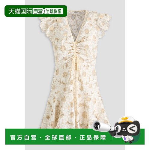 1h可退 香港直邮Sandro 女士 荷叶边金属感英格兰刺绣迷你连衣裙