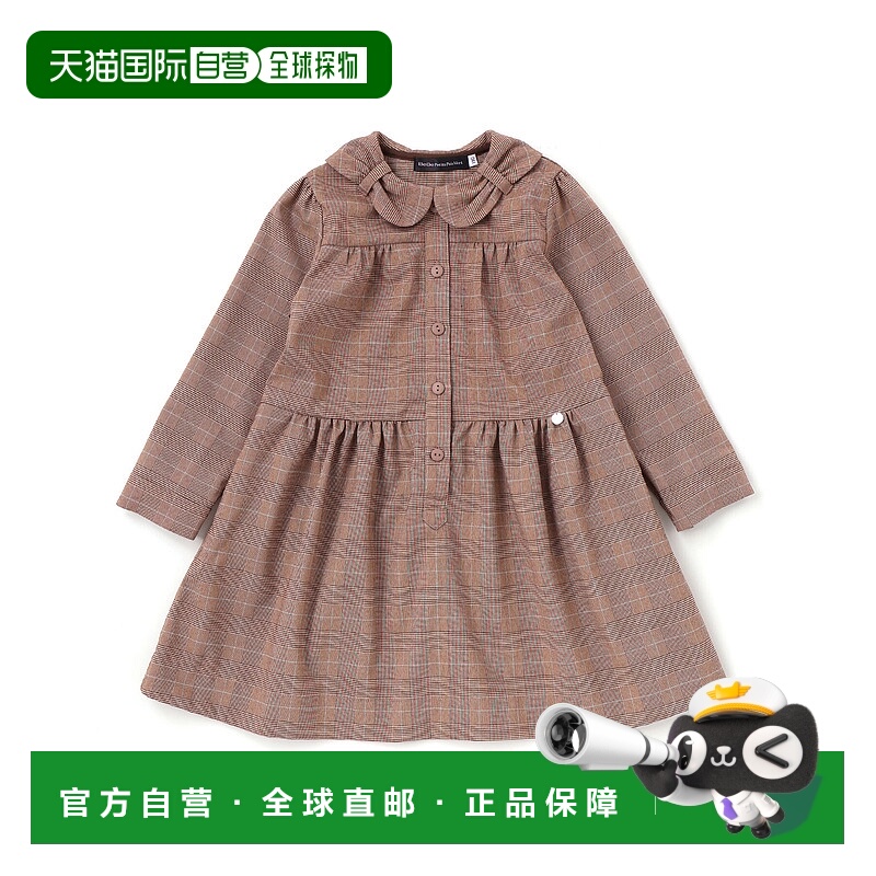 1h可退 日本直邮BeBe Petits Pois Vert 女童宽松格纹领结连衣裙9