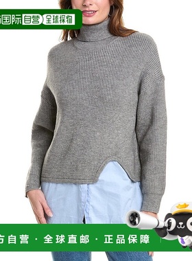 自营Gracia Roll-Neck Slit Layering Sweater - grey 美国奥莱直