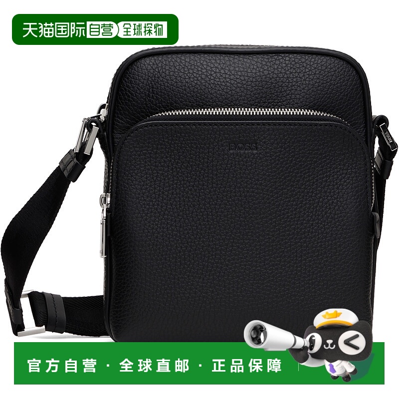 香港直邮BOSS 波士 男士 黑色 Embossed-Logo Reporter 斜挎包 50