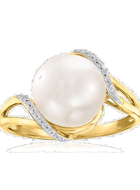 自营Ross-Simons 14 克拉黄金 10-10.5 毫米养殖珍珠波浪形戒指，