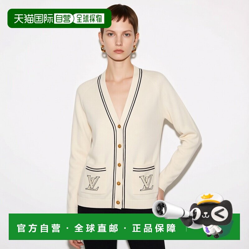 自营欧洲直邮LV路易威登 Nautical女士乳白色羊毛撞色细节针织开