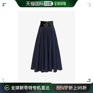 Alaia 香港直邮潮奢 女士系腰带高腰牛仔中长半身裙