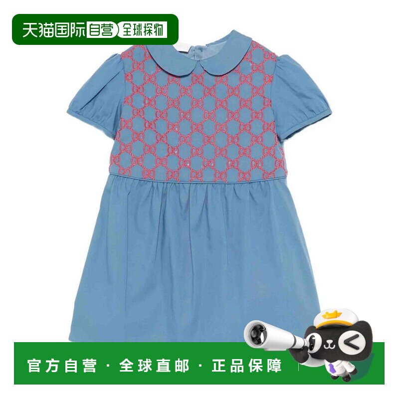 香港直邮GUCCI 女童连衣裙 856521ZB3654131 CO 蓝色 刺绣连衣裙