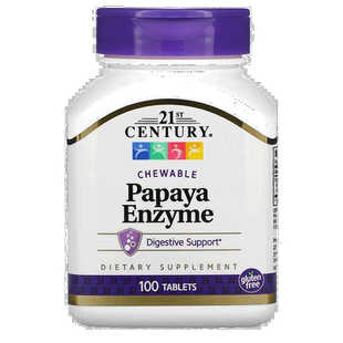 香港直发21st Century木瓜酶营养消化膳食咀嚼片100片蛋白酶酵素