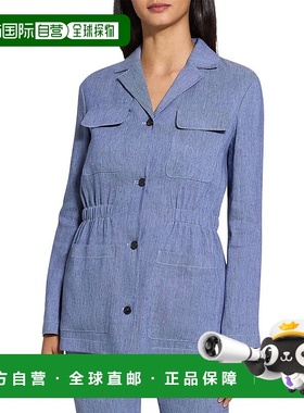 自营Theory Cinch亚麻混纺补丁夹克-蓝色 美国奥莱直发