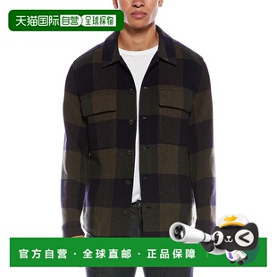 蓝色 夹克 美国奥莱直发外套 Vince格子可拆分羊毛混纺衬衫 自营