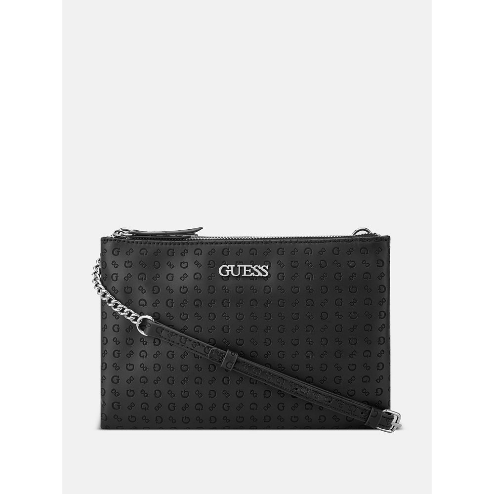 guess【美国奥莱】直发 Tidewood 标志双拉链迷你斜挎包 - 黑色