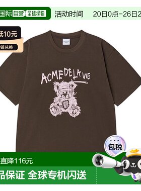 韩国直邮ADLV 女士短袖上衣圆领棕色字母小熊 商场运动速干训练
