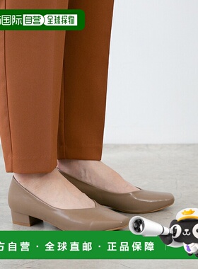 【日本直邮】Menue menue V 型剪裁方头粗跟高跟鞋（1034 Greige