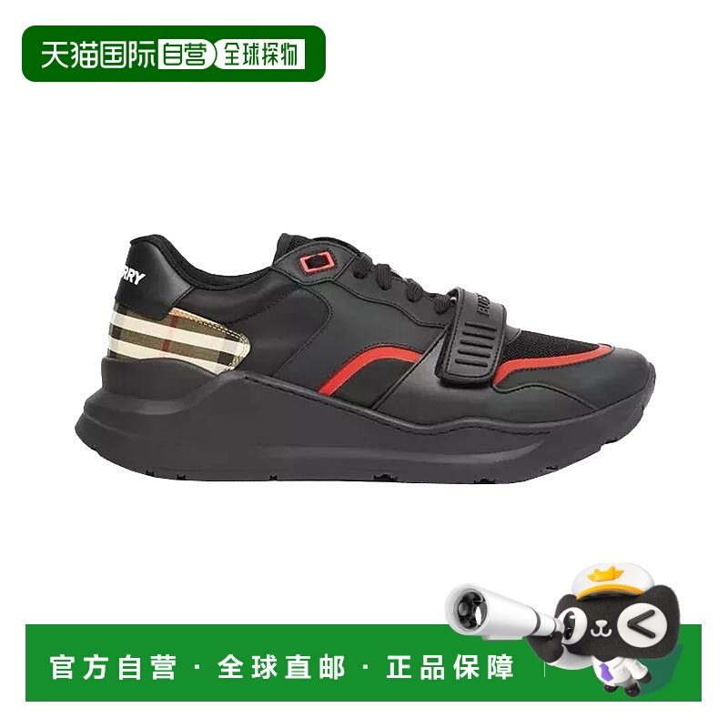 自营欧洲直邮BURBERRY博柏利 男士黑色皮革配格纹饰运动鞋新款,流行男鞋,时尚休闲鞋,淘宝优惠券,粉丝福利购,淘宝优惠卷
