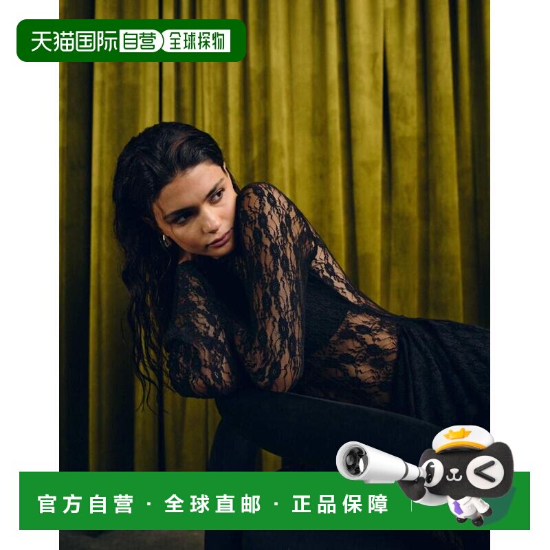 1h可退 香港直邮ASOS 女士 dress 设计蕾丝长袖长款皱褶半身裙(黑