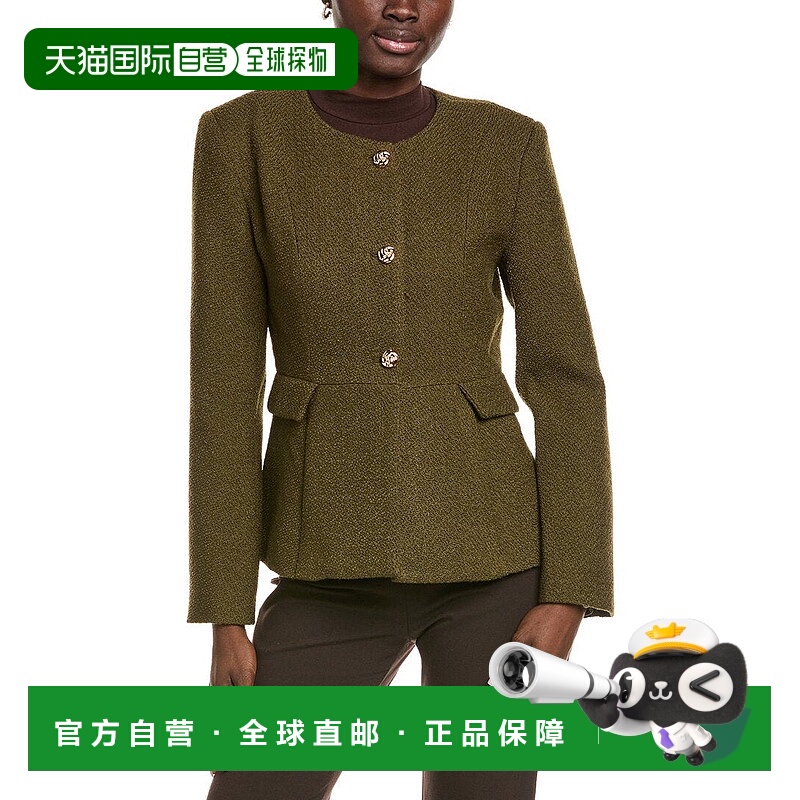 自营Endless Rose Round Neck Wool-Blend Blazer - brown 美国奥